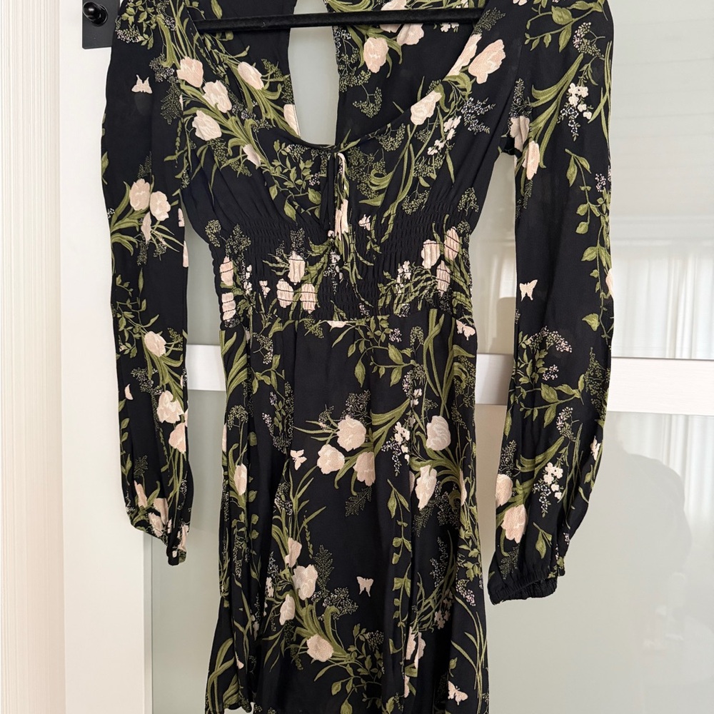 Reformation Black Mini Dress with Floral Print